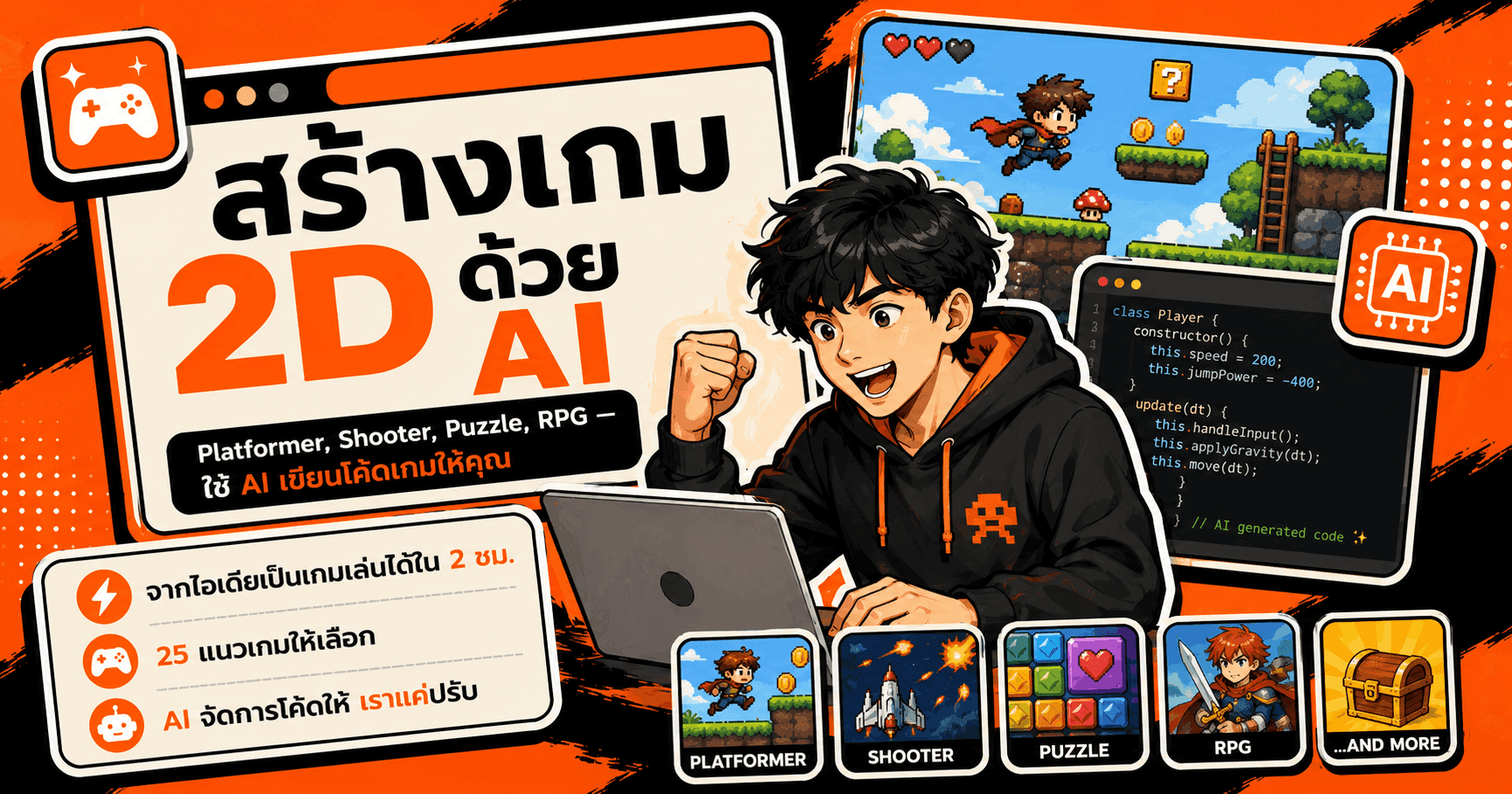 สร้างเกม 2D ด้วย AI