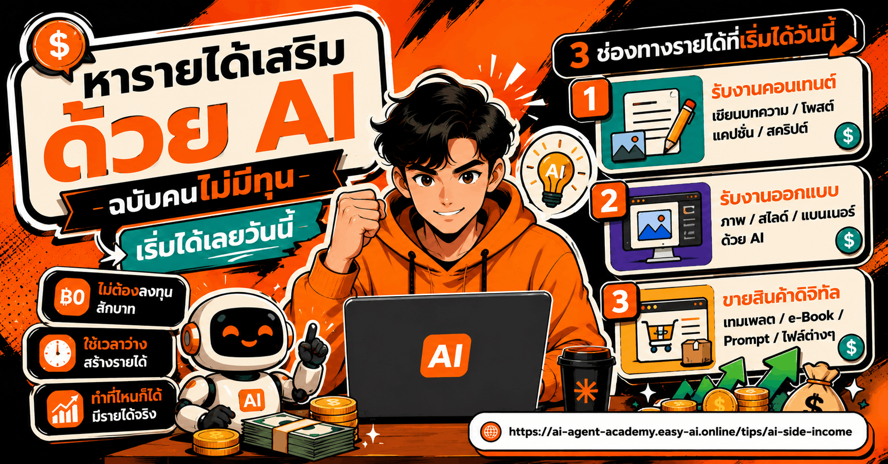 หารายได้เสริมด้วย AI ฉบับคนไม่มีทุน — เริ่มได้เลยวันนี้
