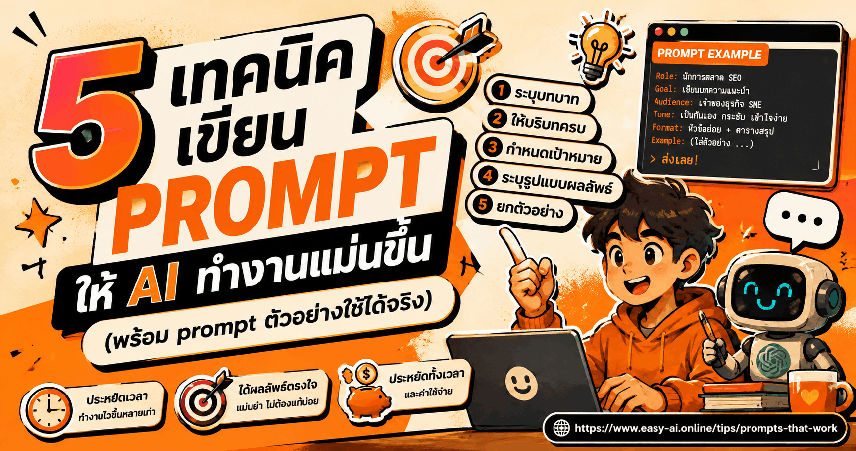 5 เทคนิคเขียน prompt ให้ AI ทำงานแม่นขึ้น (พร้อม prompt ตัวอย่างใช้ได้จริง)
